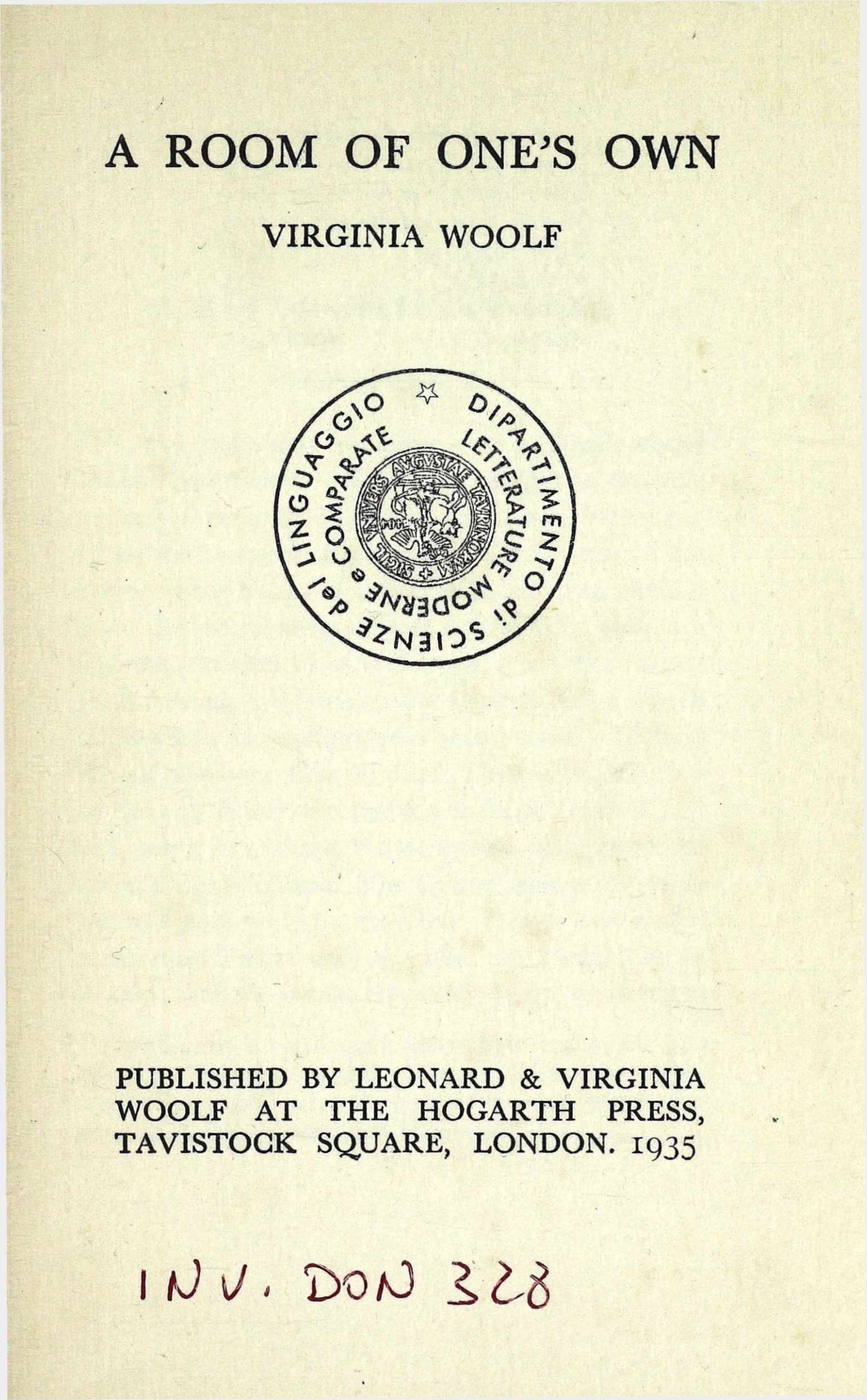 Woolf, Virginia, A Room of One's Own, 1935 facsimile (172 pages)