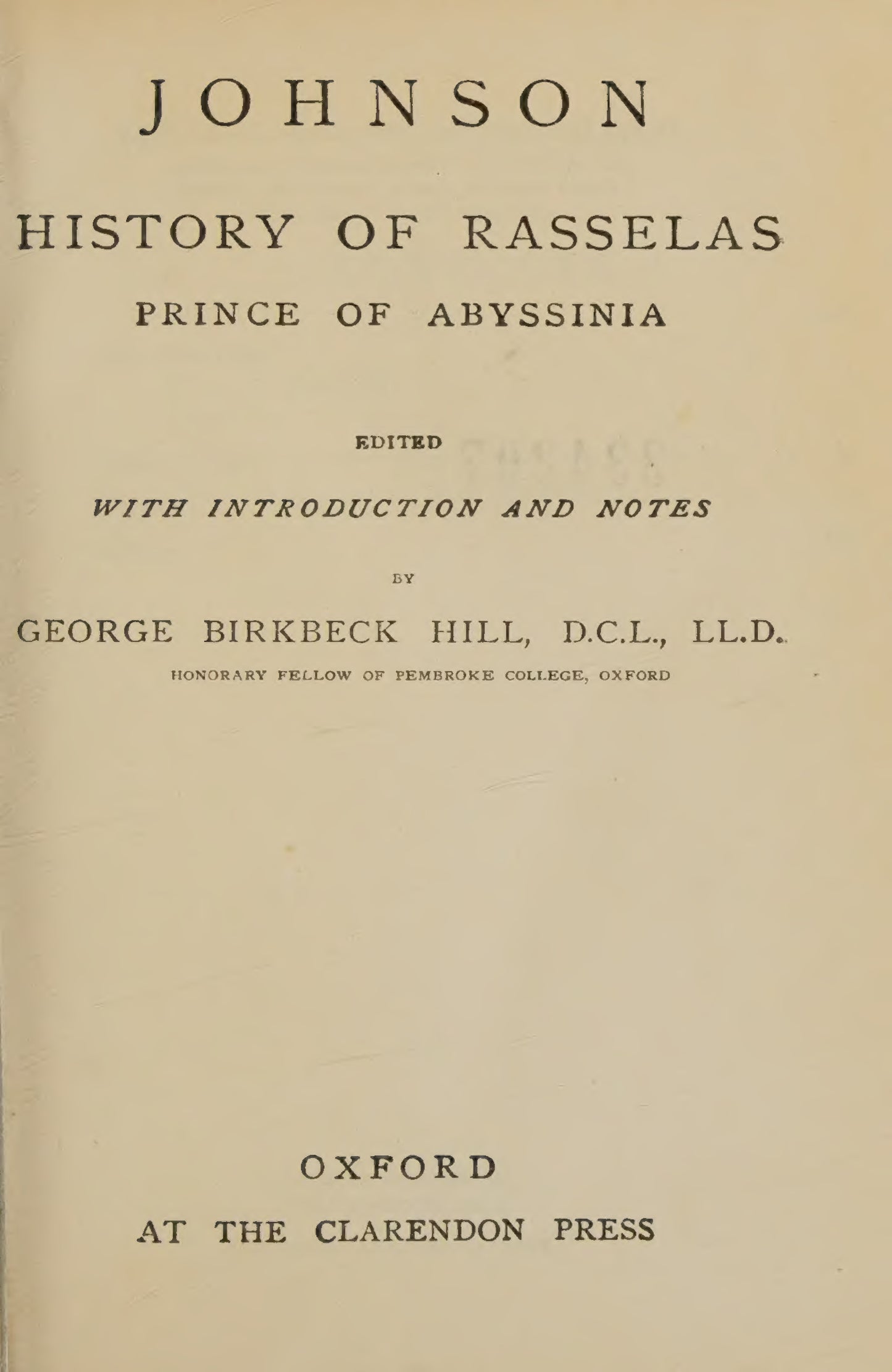 Johnson, Samuel, Rasselas, 1960 facsimile (125 pages)