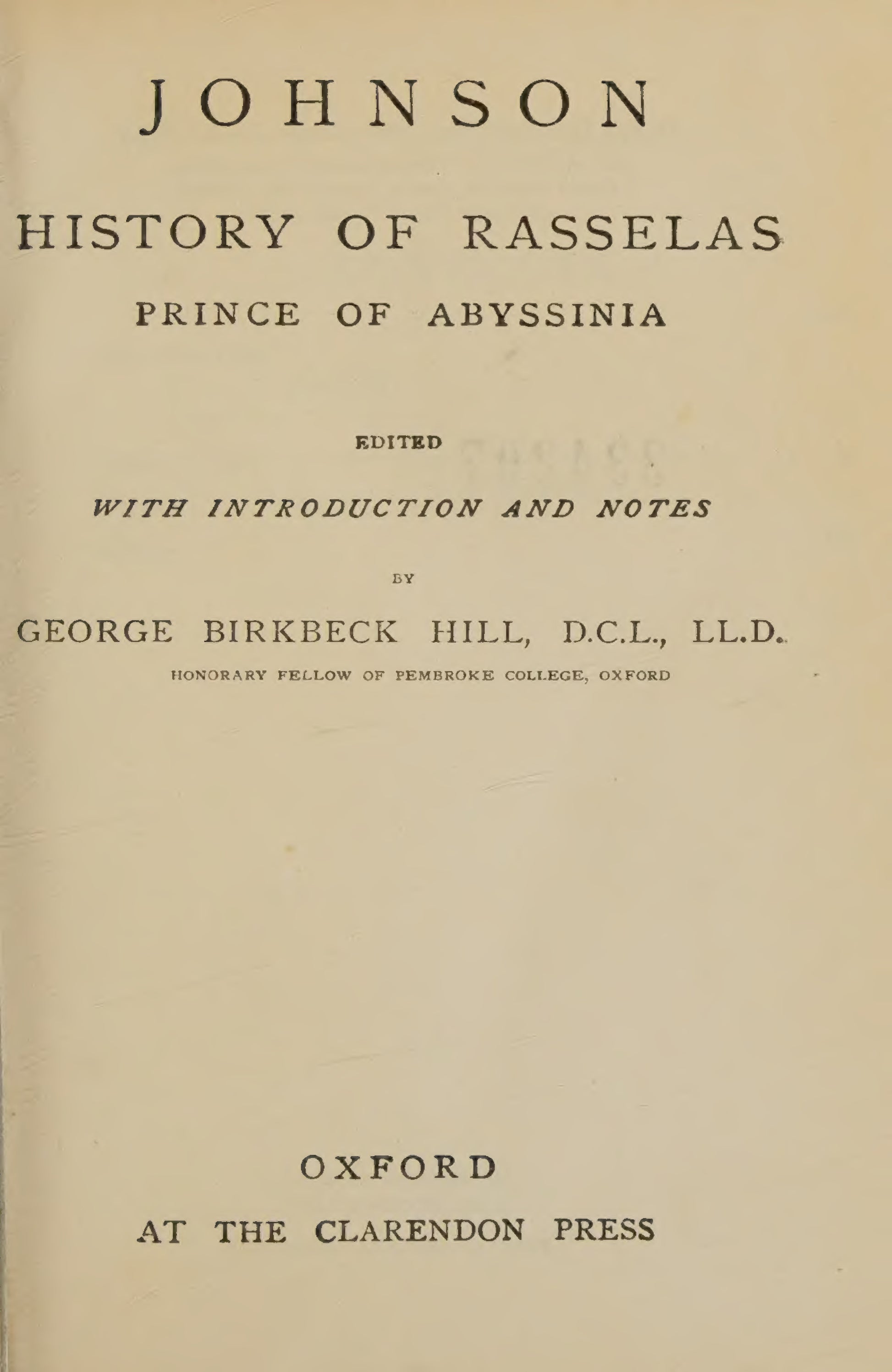 Johnson, Samuel, Rasselas, 1960 facsimile (125 pages)