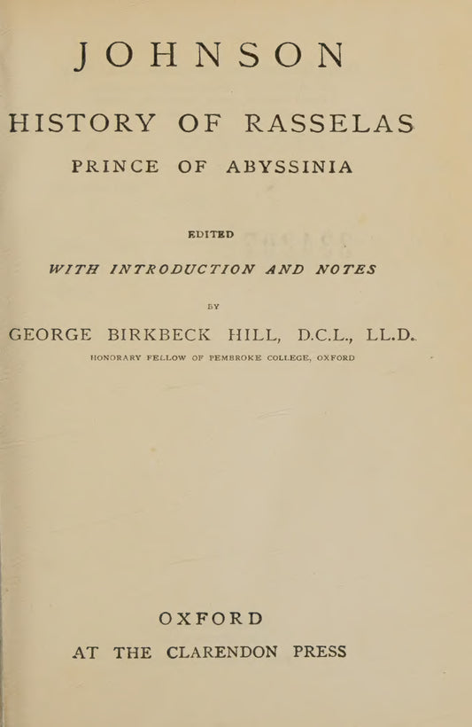 Johnson, Samuel, Rasselas, 1960 facsimile (125 pages)