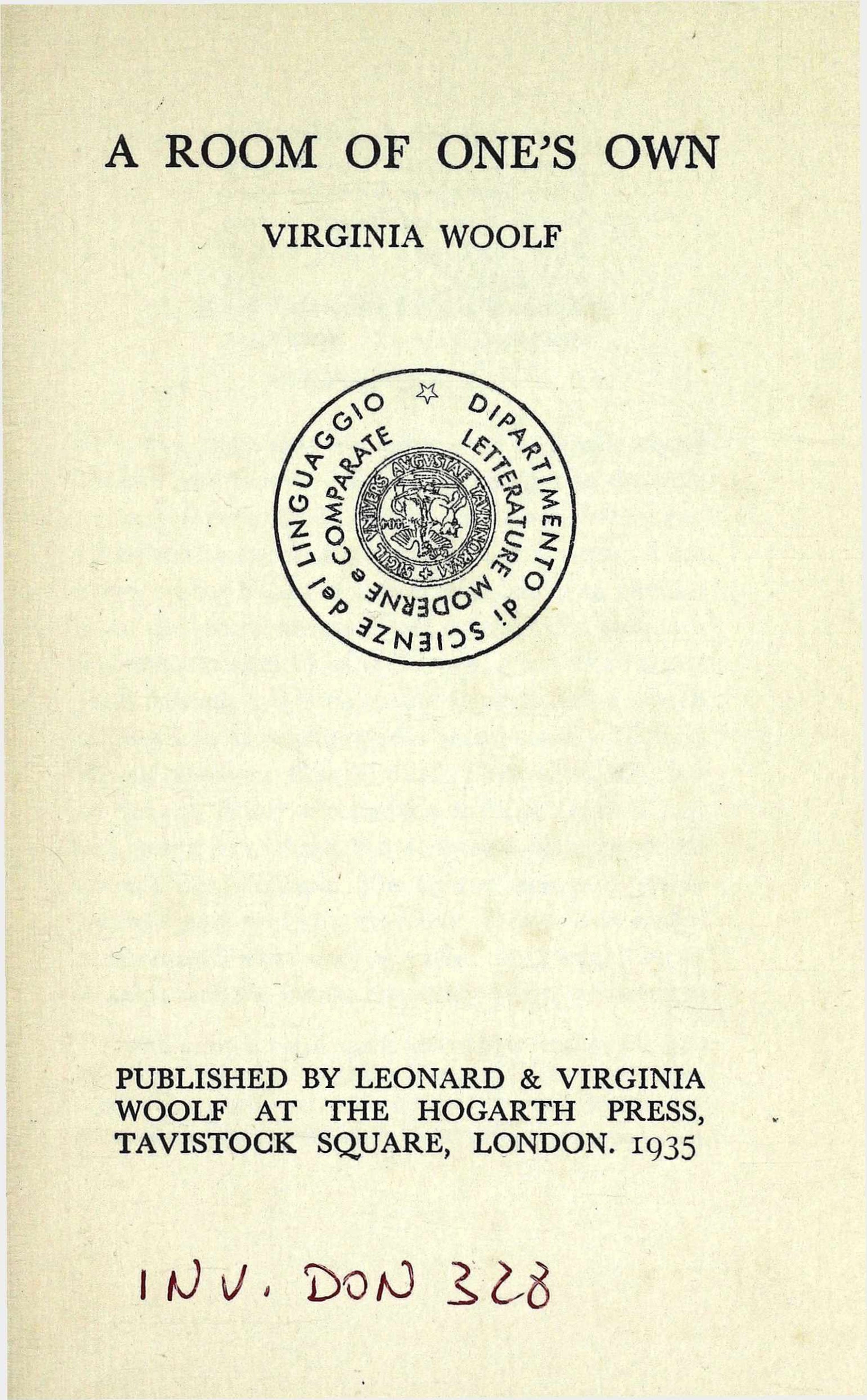 Woolf, Virginia, A Room of One's Own, 1935 facsimile (172 pages)